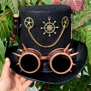 Steampunk Top Hat Metallic Scientist Time Traveler Halloween Costume Cosplay Hat